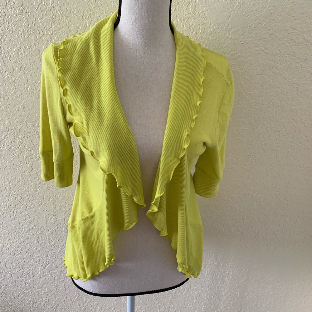 Express Lime Green Ruffle Open Front Short Sleeve Cardigan